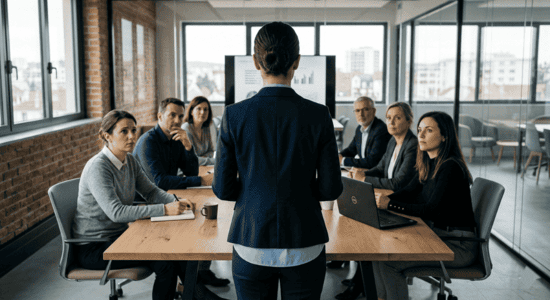 Femme manager qui préside une réunion